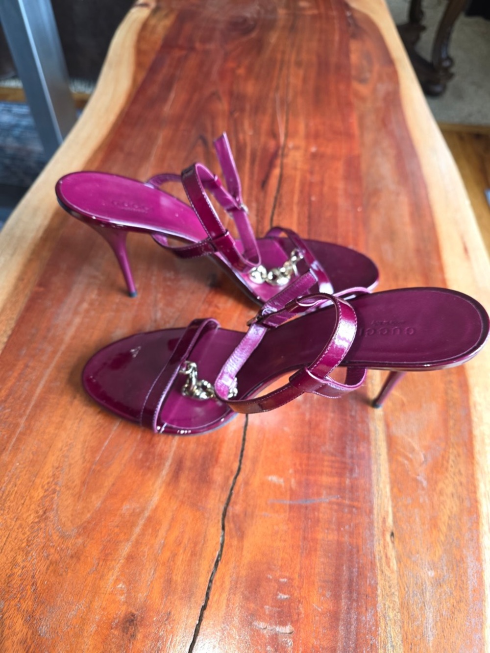 Gucci Patent Leather Strappy Sandals in Deep Burgundy - Picture 2 of 6